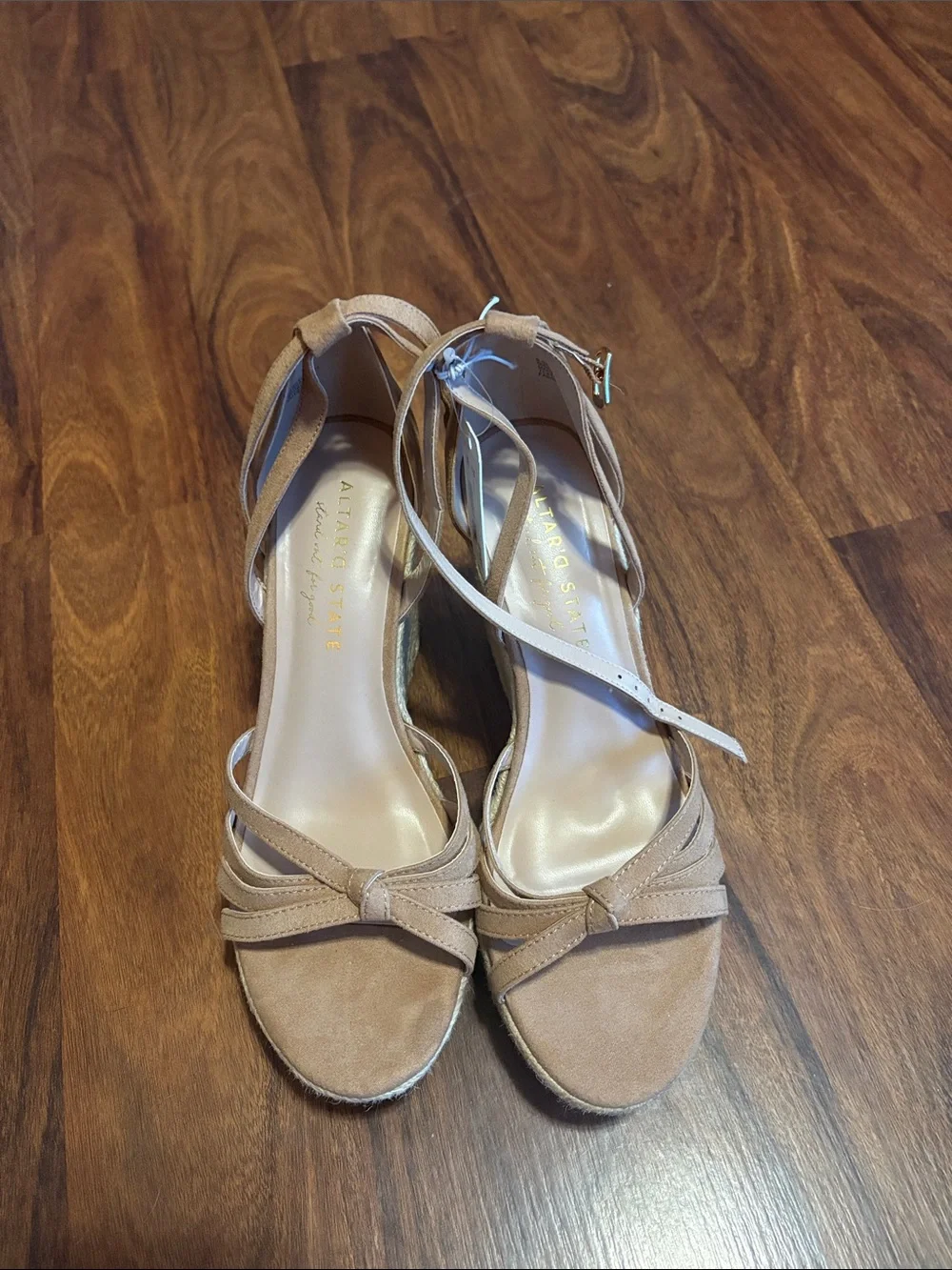 Altar'd State Nude/Tan Suede Strappy Block Heel Sandals